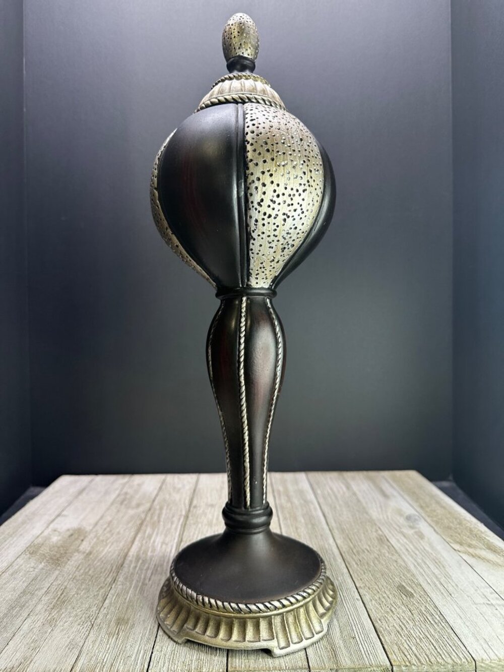Vtg Decor Bronze Black Finial Accent Piece 16" Tall Ornate Design Pedestal Base